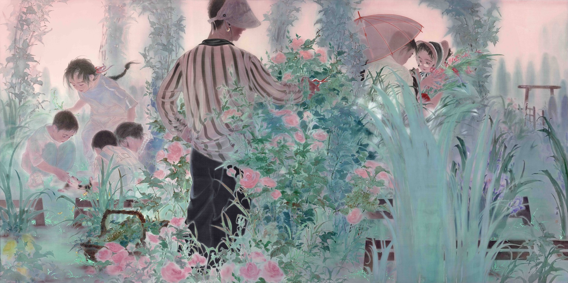 2中国画直送《爱之园》绢本设色120×238cm 2025年(1)