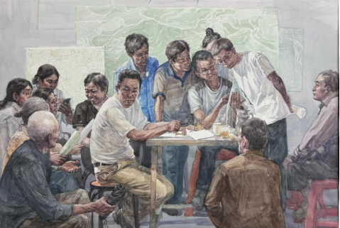 26  孔宇，《群策群力谋振兴》，110X180cm，水彩