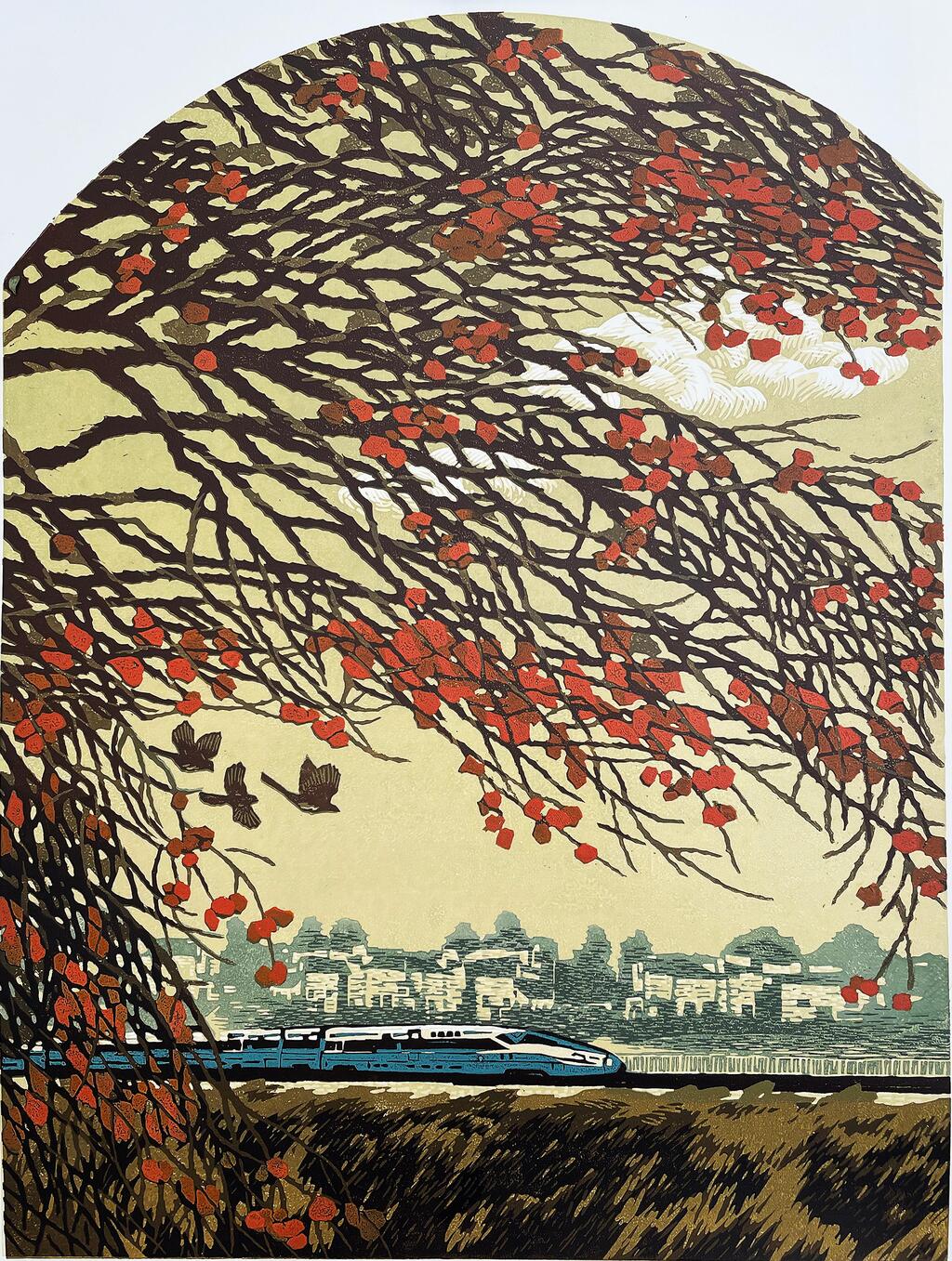 19  李永永，《成渝新路》，52cm×72cm ，版画